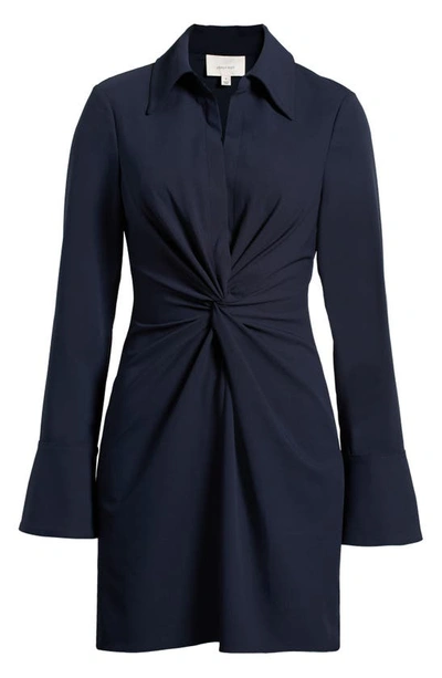 Shop Cinq À Sept Mckenna Front Twist Long Sleeve Mini Shirtdress In Navy