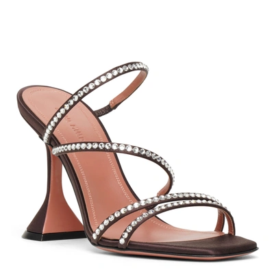 Shop Amina Muaddi Naima 95 Dark Brown Crystal Sandals