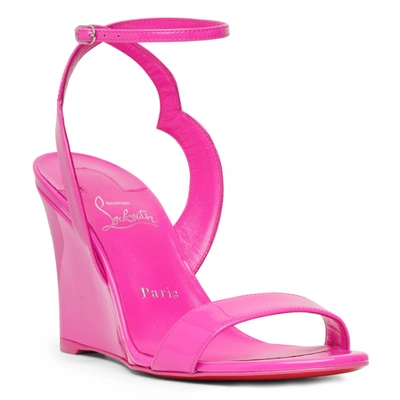 Shop Christian Louboutin Zeppa Chick 85 Pink Patent Wedge Sandals