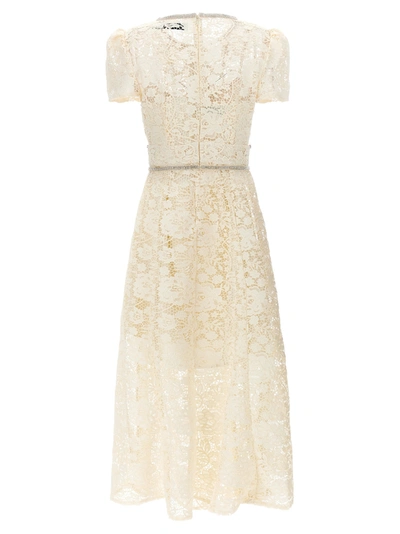 Shop Self-portrait Cream Cord Lace Bow Midi Dress Dresses White