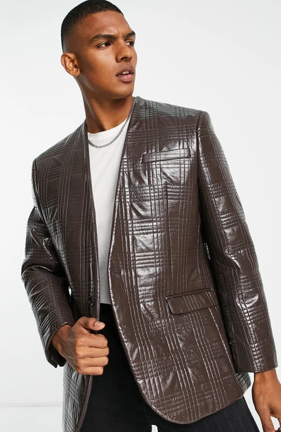 Shop Topman Oversize Quilted Faux Leather Jacket In Brown