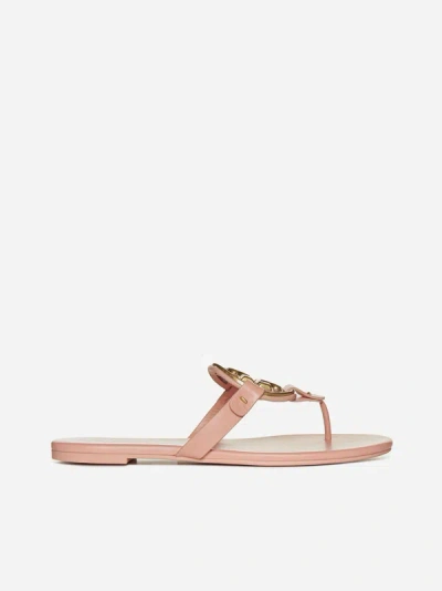 Shop Tory Burch Miller Leather Flat Sandals In Pink