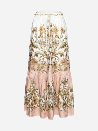 Shop Zimmermann Chintz Print Linen Maxi Skirt In Pink Daisy Floral