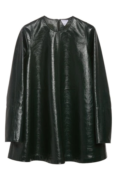 Shop Bottega Veneta Glossy Textured Lamskin Leather Dress In 3130 Pine Green