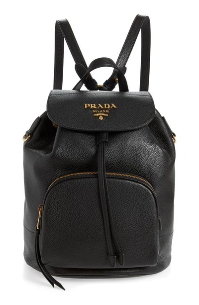 Shop Prada Daino Leather Backpack In Nero