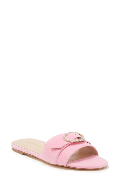 Shop Stuart Weitzman Crystal Buckle Slide Sandal In India Pink