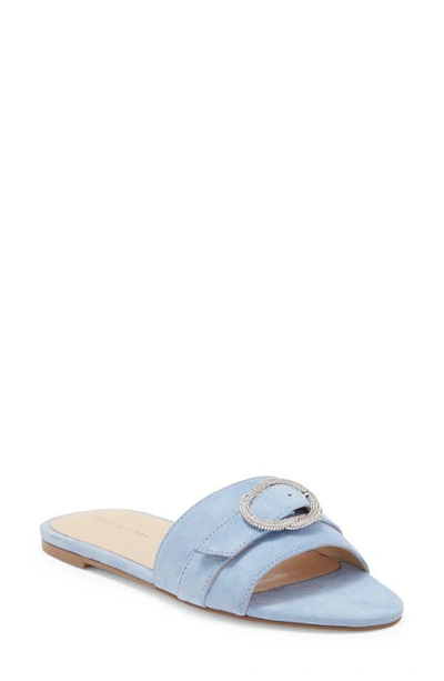 Stuart Weitzman Crystal Buckle Slide Sandal In Cornflower