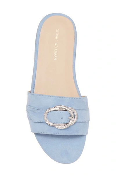Stuart Weitzman Crystal Buckle Slide Sandal In Cornflower