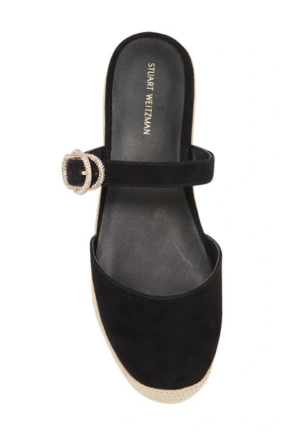 Stuart Weitzman Crystal Buckle Espadrille Mule In Black