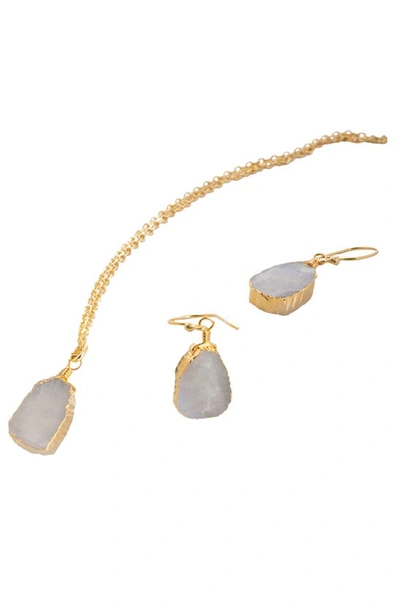 Saachi Mojave Mini Opal Moonstone Earring & Necklace Set In White