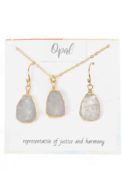 Saachi Mojave Mini Opal Moonstone Earring & Necklace Set In White