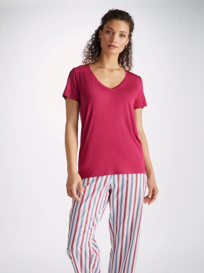 Shop Derek Rose Women's V-neck T-shirt Lara Micro Modal Stretch Berry