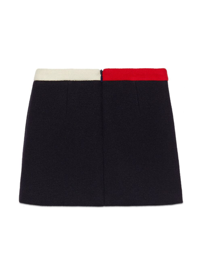 Shop Gucci Decorative-button Wool Skirt In Blue
