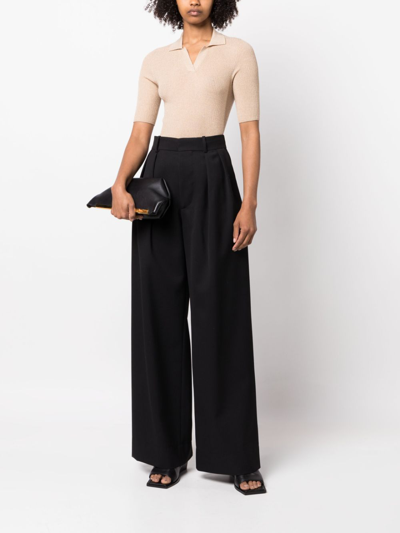 Fabiana Filippi Ribbed-knit Short-sleeved Polo Shirt In Neutrals