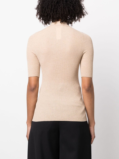 Fabiana Filippi Ribbed-knit Short-sleeved Polo Shirt In Neutrals