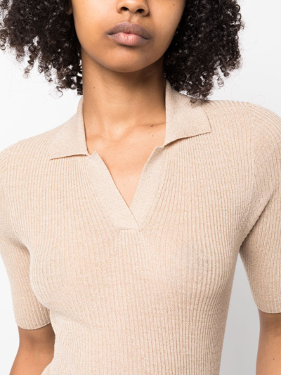 Fabiana Filippi Ribbed-knit Short-sleeved Polo Shirt In Neutrals