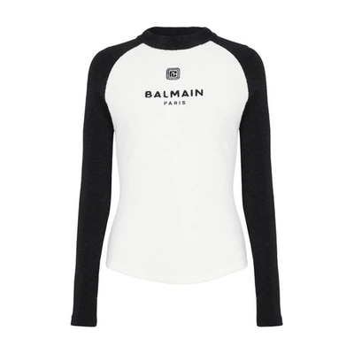 Shop Balmain Pb Retro Sweater In Bouclette Jersey In White