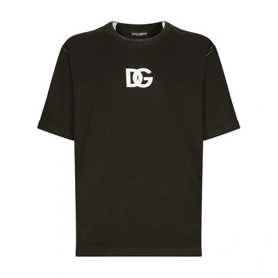 Shop Dolce & Gabbana Cotton T-shirt With Logo Print In Black