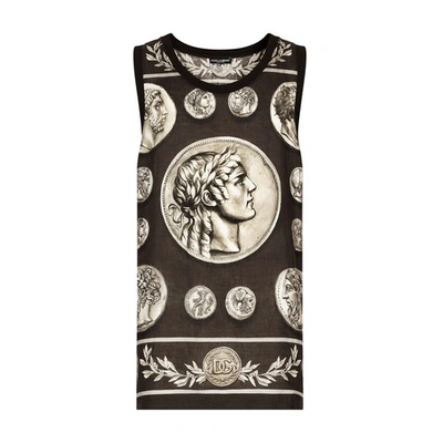 Shop Dolce & Gabbana Monete Print Cotton And Linen Tank Top In Monete_fdo_moro