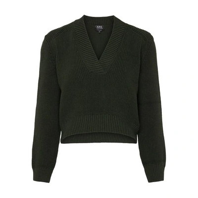 Shop Apc Harmony V-neck Sweater In Kag_pine_green