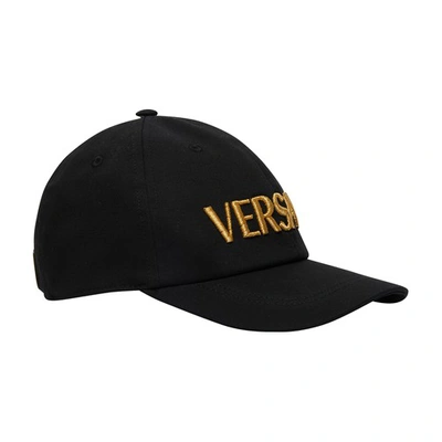 Shop Versace Embroidered Logo Cap In 2b150_black_gold