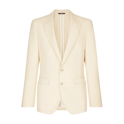 Shop Dolce & Gabbana Taormina Linen, Cotton, And Silk Single-breasted Jacket In Cream