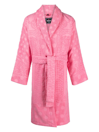 Shop Versace Pink Barocco Terry-clotch Cotton Robe