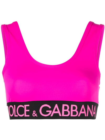 Shop Dolce & Gabbana Logo Underband Jersey Cropped Top - Women's - Polyamide/elastane In Pink