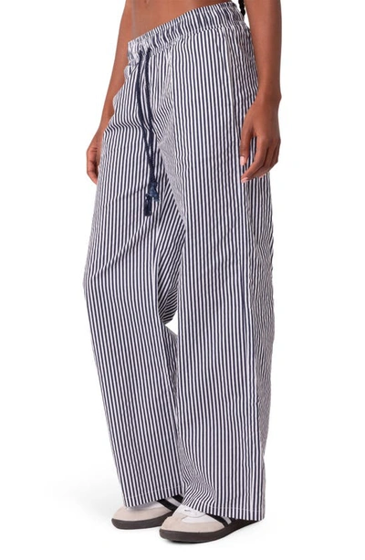 Edikted Seaside Stripe Wide Leg Drawstring Pants In Navy Mix