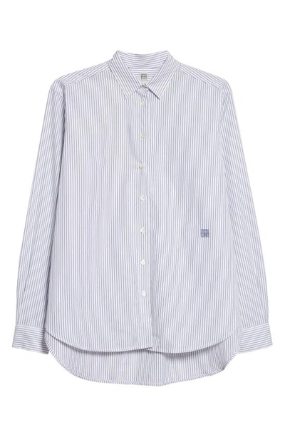 Shop Totême Signature Stripe Button-up Shirt In Navy Pinstripe