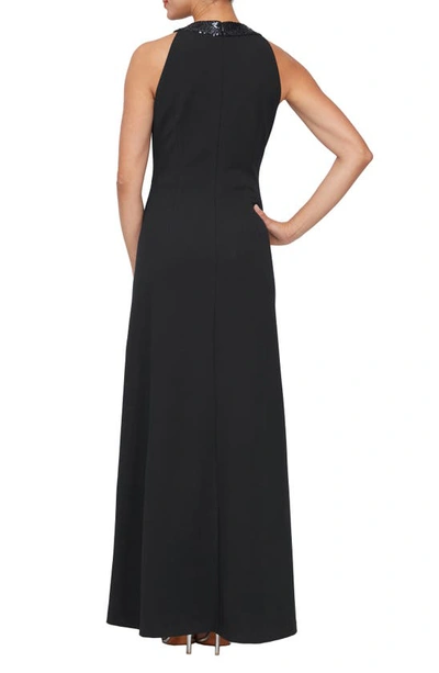 Sl Fashions Sequin Halter Neck Ruffle Gown In Black