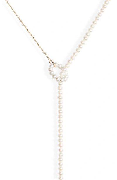 Shop Poppy Finch Pearl Lariat Necklace In Gold/ Pearl