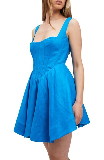 Shop Bardot Zenaida Corset Linen Minidress In Bold Blue