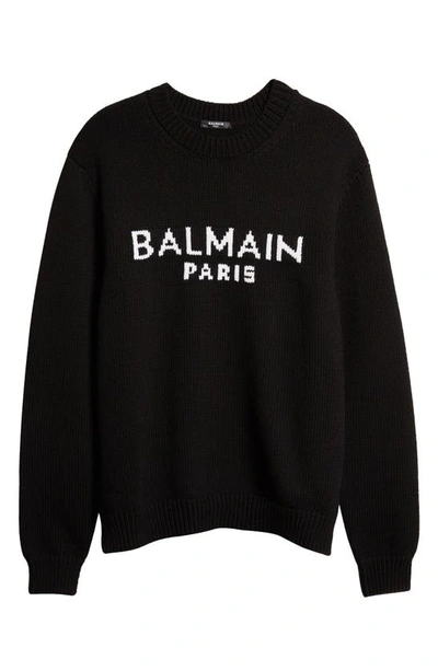 Shop Balmain Logo Merino Wool Blend Sweater In Eab - Black/ White