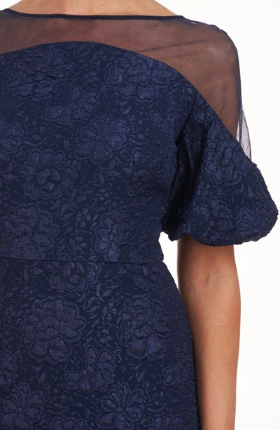 Js Collections Janessa Floral Mesh Column Gown In Navy