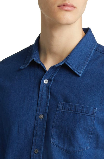 Shop Frame Cotton & Linen Chambray Button-up Shirt In Maritime