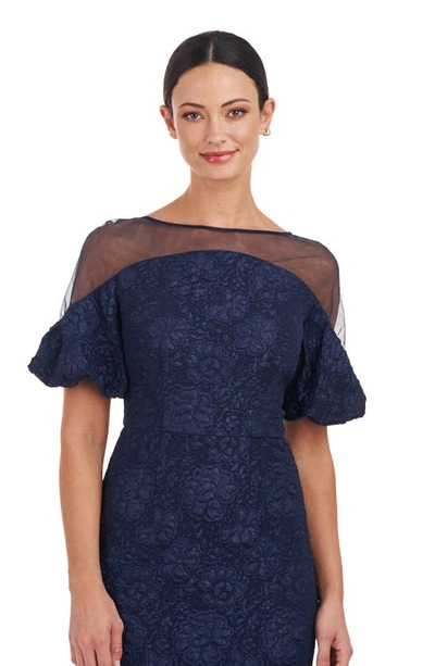 Js Collections Janessa Floral Mesh Column Gown In Navy
