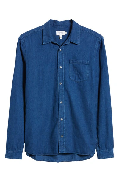 Shop Frame Cotton & Linen Chambray Button-up Shirt In Maritime