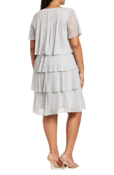 Shop Slny Shimmer Bodre Tiered Ruffle Dress In Sil