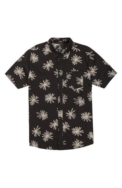 Shop Volcom Lazy Dazey Floral Short Sleeve Button-up Shirt In Black