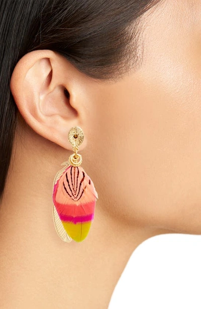 Shop Gas Bijoux Small Sao Feather Earrings In Multi Yellow