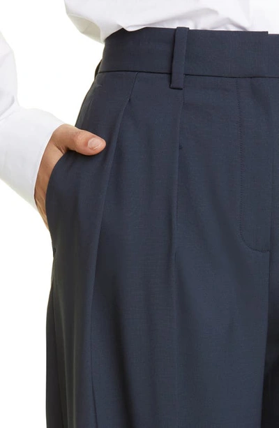 Theory New T Double Pleated Stretch Wool Pants In Nocturne Navy