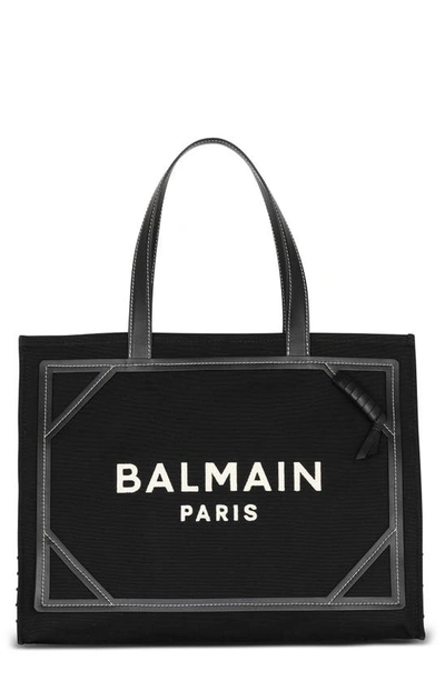 Shop Balmain Medium B-army Monogram Shopper Tote In Ivory/ Black