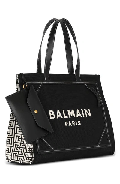 Shop Balmain Medium B-army Monogram Shopper Tote In Ivory/ Black