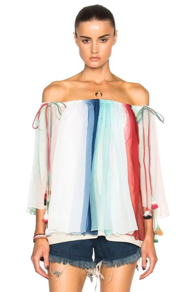 Shop Chloé Rainbow Silk Crepon Blouse In Bordeaux & Turquoise