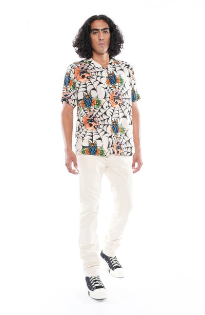 Shop Cult Of Individuality Yakuza Short Sleeve Cotton Button-up Shirt In Cream