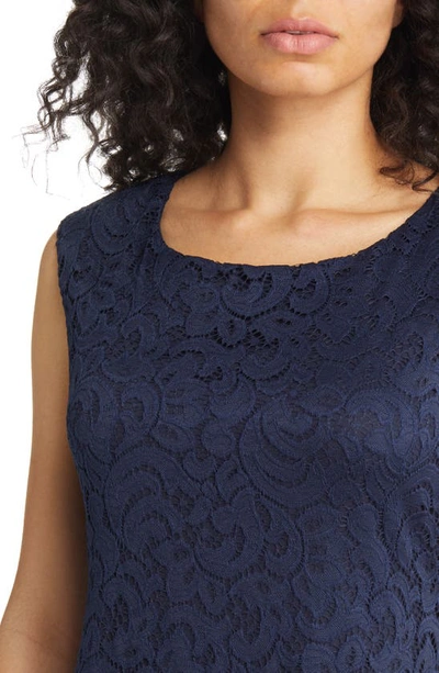 Shop Connected Apparel Sleeveless Flounce Hem Lace Dress In Midnight