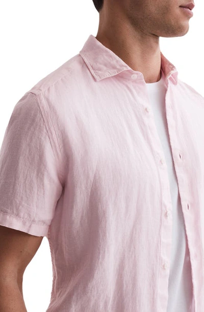 Shop Reiss Holiday Short Sleeve Linen Button-up Shirt In Pink