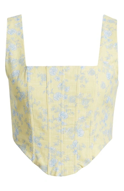 Yellow The Label Andie Linen Crop Tank In Butter Toile
