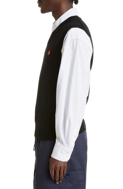 Shop Kenzo Embroidered Boke Flower Crest V-neck Wool Sweater Vest In Black